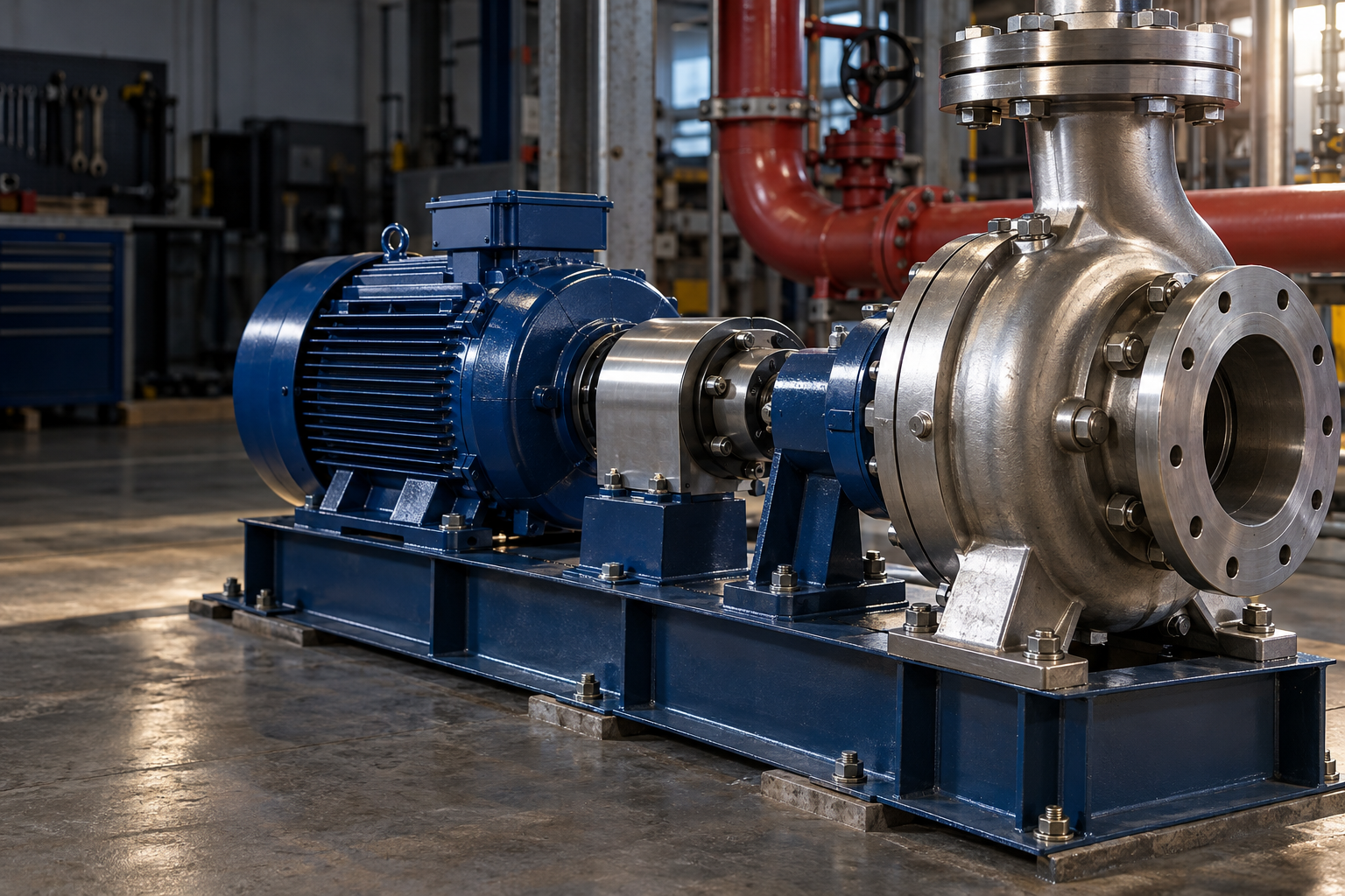 Imagen ilustrativa de una bomba industrial acoplada a un motor eléctrico